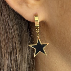 Stainless Steel Star Huggies - Black & Gold